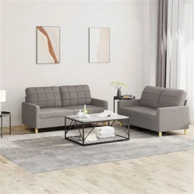 Afbeelding van vidaXL 2 delige Loungeset met kussens stof taupe