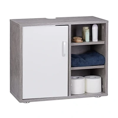Afbeelding van Relaxdays wastafelonderkast wit onderbouwkast badkamer badkamerkast 51 x 60 32 cm grijs