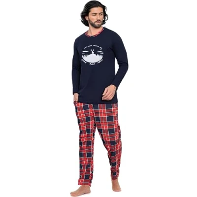Afbeelding van Neti Lange pyjama voor heren, 100% katoen, M 3XL, marineblauw 18040