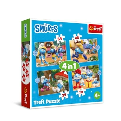 Image de Trefl Schtroumpfs, le Village des Schtroumpfs Puzzle 4 en 1, Puzzles, de 35 à 70 pièces Différents Niveaux Difficulté, pour les Enfants partir ans