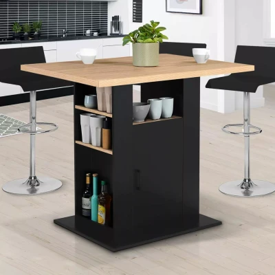 Afbeelding van Ilot central UGO 110 cm bois noir et imitation hêtre avec rangements