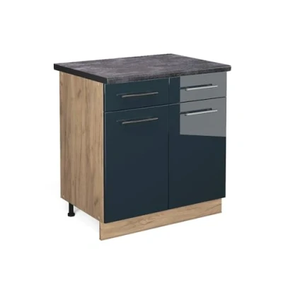Afbeelding van Vicco Keukenonderkast Fame Line, Donkerblauw hoogglans/Krachtige eik goud, 80 cm , WB Antraciet