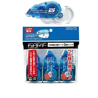 Afbeelding van Kokuyo Co., Ltd Dot Liner plakbanddispenser, sterke lijm op rol van 8,4 mm, verpakking DM400 08 &amp; 3 navullingen 16 m D400 08, Japanse import