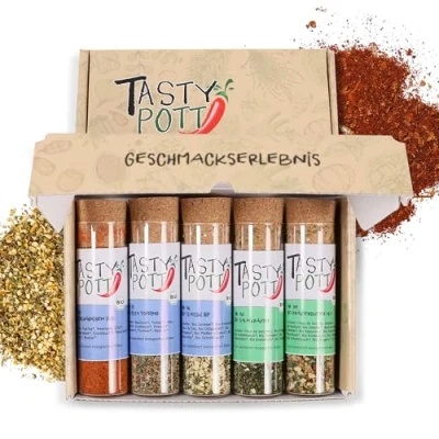 Afbeelding van Tasty Pott Bedankdoos, biologische specerijen, kruidenset, cadeau idee voor familie en vrienden, kruidenmengsels, specerijen in pot, geschenkdoos (specerijen ter wereld, alles beste jou)