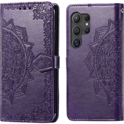 Afbeelding van imoshion Hoesje Geschikt voor Samsung Galaxy S25 Ultra Met Pasjeshouder Mandala Bookcase Paars