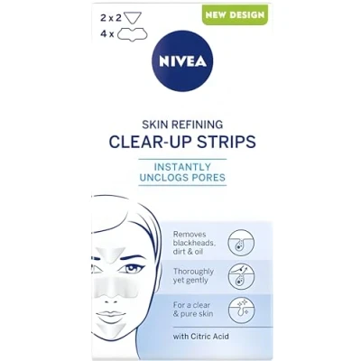 Afbeelding van NIVEA Clear Up Strips Skin Refining 6 stuks fruit en citroenzuur reinigingspatches voor T zone, voorhoofd, neus kin, verwijdert effectief stof, make up,