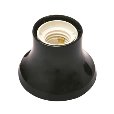 Afbeelding van POLY POOL PP0500.2X wandfitting E27 fitting met rechte voet Lamphouder veerklemmen en messing contacten Kunststof gemaakt in Italië Zwarte
