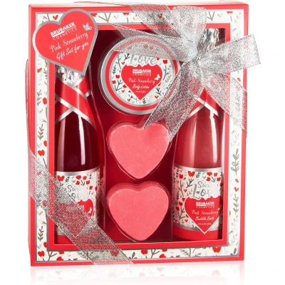 Afbeelding van BRUBAKER Cosmetics 5 Delig Bad en Douche Set Aardbei Sweet Love Cadeautip Cadeau Idee Verzorgingsset met Bloemen Design voor Vrouwen Roze Moederdag cadeautje