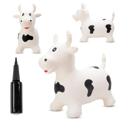 Afbeelding van Opblaasbaar springdier, speelgoed voor kinderen van 1 jaar binnen en buiten, ergonomisch design, handpomp inbegrepen (stier wit)