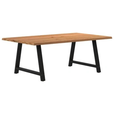 Image de vidaXL Table à manger et bord naturel bois massif chêne rectangulaire3305042
