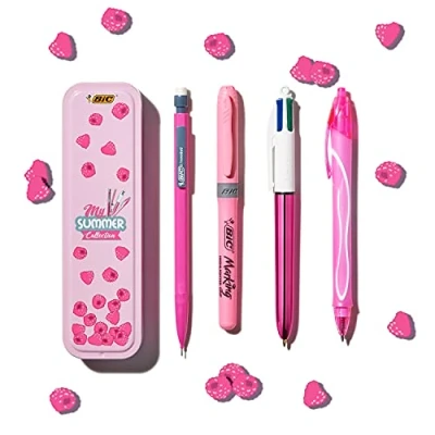 Afbeelding van BIC Summer Pink Box: Gel pen (0,7 mm), vulpotlood, 4 kleuren balpen (1,00 markeerstift roze, stuks