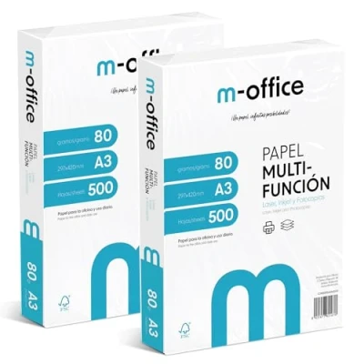 Afbeelding van 2 x A3 vellen 80 g, verpakkingen van 500 vellen, multifunctioneel papier voor inkjet en laserprinters, A4 297 420 mm, ideaal kantoor thuis · m (1000 vellen)