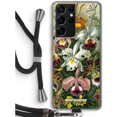 Afbeelding van Case Company® hoesje met Koord geschikt voor Samsung Galaxy S21 Ultra Haeckel Orchidae Telefoonhoesje Zwart Bescherming aan alle Kanten en Over de Schermrand