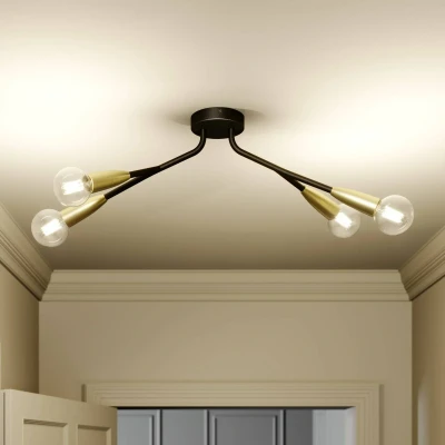 Afbeelding van Lucande plafondlamp 4lichts metaal, aluminium H: 28 cm E27 zwart, messing