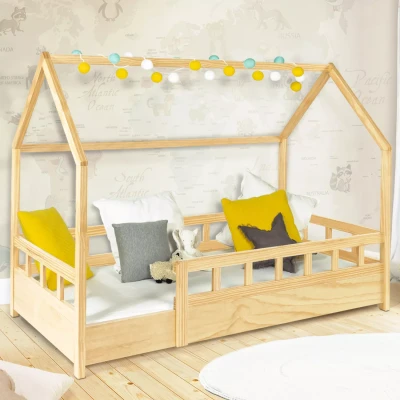 Afbeelding van Lit cabane enfant 80 x 160 CM NEREE bois avec sommier et barrières