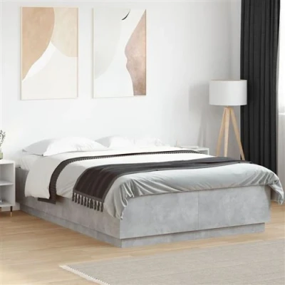 Afbeelding van vidaXL Bedframe met LED verlichting bewerkt hout betongrijs 150x200 cm