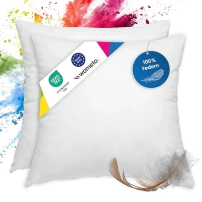 Afbeelding van Set van 2 verenkussen, 100% veren 50 x cm, 600 g, OekoTex kussen, binnenkussen, kussenvulling, klein hoofdkussen, stuks
