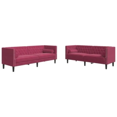 Afbeelding van vidaXL 2 delige Loungeset Chesterfield met bolsters fluweel wijnrood