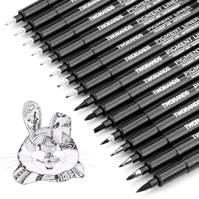 Afbeelding van TWOHANDS 21274 Zwarte pen met fijne punt, 16 kalligrafiepennen, fineliner, tekenstiften, viltstift voor technische illustratie van kunstenaars,