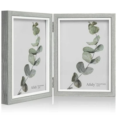 Afbeelding van Afuly grijze houten fotolijst 13x18 dubbele collage 2 foto&#039;s witte shabby familie geschenken