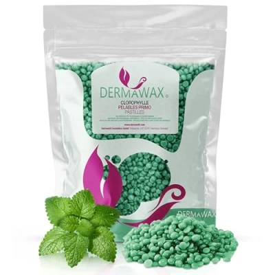 Afbeelding van Dermawax 1 kg chlorofyl peelable warme wax wegwerp ontharingswas zonder waxstrips voor ontharing, Braziliaanse was het hele lichaam, benen, gezicht, arm, bikini (1 kg, chlorofyll)