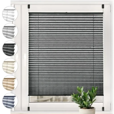 Afbeelding van Plisségordijn Crush Sonello Klemmfix zonder boren 40cm x 140cm Antraciet Rolgordijn voor deuren en ramen, ondoorzichtig, bescherming van de privacy, zonwering, plisségordijn, klaar gebruik