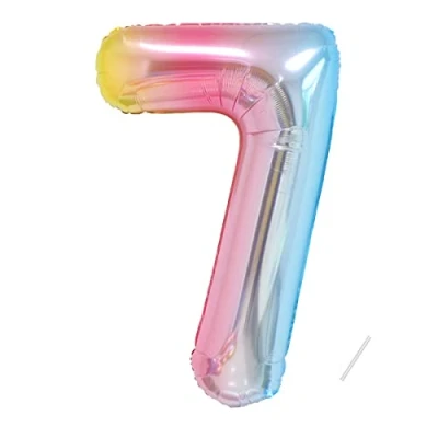 Afbeelding van Verjaardagsballon met cijfers van 7 jaar, opblaasbare ballon, 7, XXL, regenboog, groot kleurverloop, 101 cm, verjaardagsdecoratie, verjaardagsballon, zweeft helium