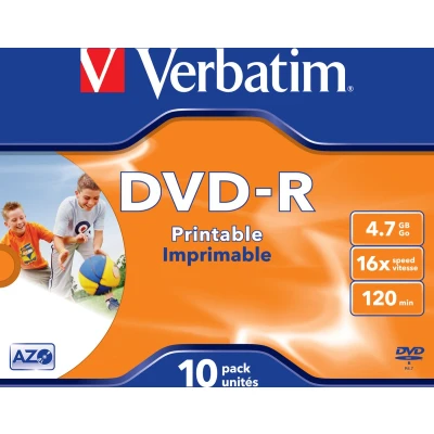 Afbeelding van Verbatim Dvd Recordable r, Printbaar, Doos Van 10 Stuks, Individueel Verpakt (jewel Case)