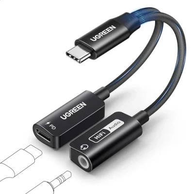 Afbeelding van UGREEN Magnetische adapter USB C naar jack 3,5 mm 2 in 1 PD 60 W snel opladen Hi Res 32 bit 384 kHz type compatibel met iPhone 16 15 Plus Pro Max iPad Galaxy S24 Ultra Pixel 9