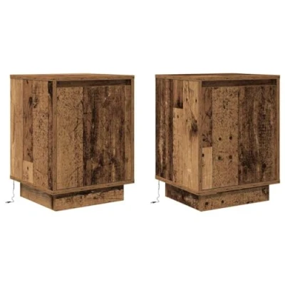 Afbeelding van vidaXL Nachtkastjes met led verlichting 2 st 38x34x50 cm oud hout