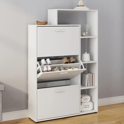 Image de Meuble à chaussures KLARK 3 portes avec étagère blanc