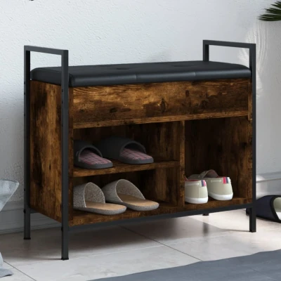 Afbeelding van Schoenenbankje 65,5x32x57,5cm bewerkt hout gerookt eikenkleurig