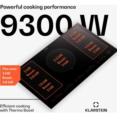 Afbeelding van Klarstein Masterzone 90 Flex inductiekookplaat inbouw 4 Flexzones ThermoBoost Smart technology Max. 12600 Watt Zwart