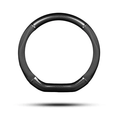 Afbeelding van Ergocar Stuurhoes voor auto, koolstofvezel en PU leer, antislip, diameter 38 cm, zwart