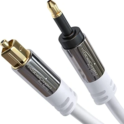 Afbeelding van KabelDirekt mini TOSLINK optische kabel 1,5 m met signaalbescherming (witte naar kabel, S/PDIF/ digitale voor soundbars, stereo/hifi systemen, premium kwaliteit)