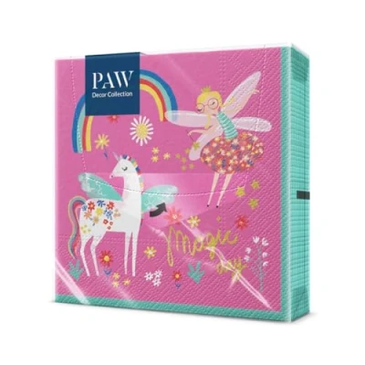 Afbeelding van PAW Papieren servetten, 3 laags (33 x 33 cm), 20 stuks, perfect voor feesten, verjaardagen, vieringen, ideale tafeldecoratie verjaardagsfeest fee eenhoorn