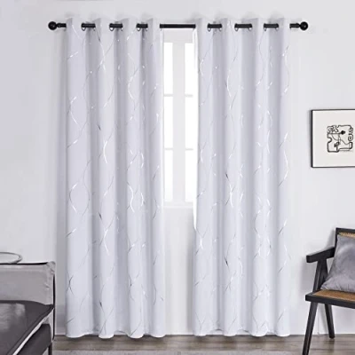 Afbeelding van Deconovo Gordijnen, ondoorzichtig, isolerend, voor slaapkamer, jongens, met ringen, zilverkleurig, lichtwit, grijs, 140 x 175 cm, 2 stuks