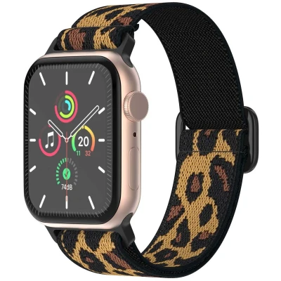 Afbeelding van imoshion Elastisch Nylon bandje Geschikt voor Apple Watch 1, 2, 3, 4, 5, 6, 7, 8, 9, 10, SE, Ultra (2) 44/45/46/49 mm Leopard One Size