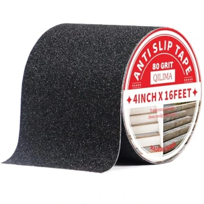Afbeelding van QILIMA Antislip plakband met zelfklevend, 10 cm x 5 m, voor traptreden, hoge tractie, binnen en buitenvloeren, zwart