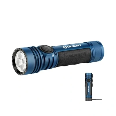Afbeelding van OLIGHT Seeker 4 Pro led zaklamp, oplaadbaar, 4600 lumen, bereik 260 m, zeer krachtig, militair, 5 verlichtingsmodi, IPX8, waterdicht, flitslicht voor redding enz. (blauw koud wit)