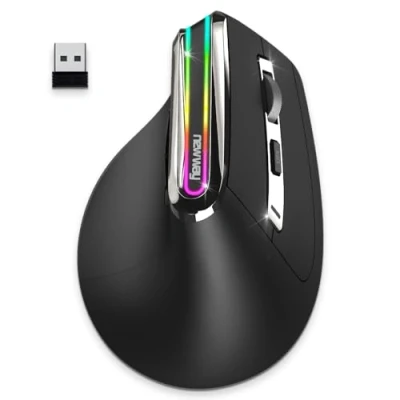 Afbeelding van NEWWAY 2024 Nieuw Draadloze Verticale Muis A9 WiFi 2.4 GHz Bluetooth 3.0/5.0 USB C Oplaadbaar RGB 2400 DPI Ergonomisch Stil Geïntegreerde Nano Ontvanger 10M Zwart