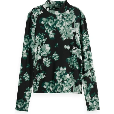Afbeelding van Scotch &amp; Soda ALL OVER Printed MOCK NECK Longsleeve, Dames, Maat: Small, Park green
