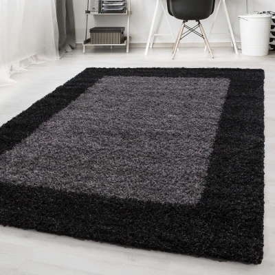 Afbeelding van Basic Shaggy Kader vloerkleed Antraciet / Grijs Hoogpolig 200x290 cm