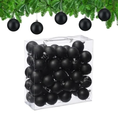 Afbeelding van Relaxdays Boule de Noël, lot Pratique 50, Mate, Plastique Robuste, pour Le Sapin, diamètre : 6 cm, Noire