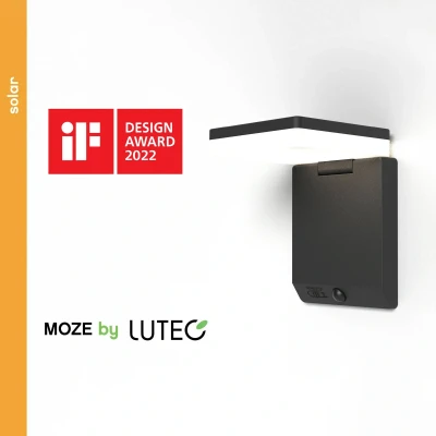Afbeelding van LUTEC Moze LED Solar Wandlamp met Sensor Zwart