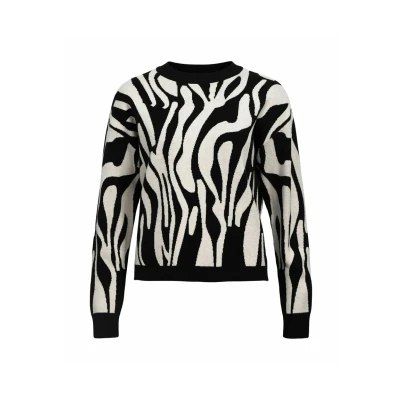 Afbeelding van Object Trui Objray Lo L/s Knit Pullover Aop Noo 23044642 Black/sandshell Dames Maat XS