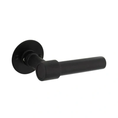Afbeelding van Intersteel Deurklink RVS Zwart L/L model recht + ronde platte rozet 50x2 mm