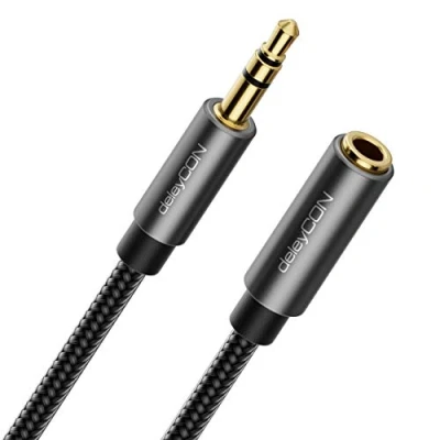 Afbeelding van deleyCON 1m Aux Kabel 3,5mm Verlenging Audio Jackkabel Stereo Verlengkabel Nylon en Metalen Stekkers Mobiele Telefoon Smartphone Tablet Hoofdtelefoon HiFi Ontvanger Auto