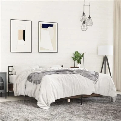 Afbeelding van vidaXL Bedframe bewerkt hout metaal bruin eikenkleur 160x200 cm