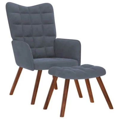 Image de vidaXL Chaise de relaxation avec tabouret Gris foncé Velours4016822